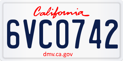 CA license plate 6VCO742