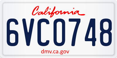 CA license plate 6VCO748