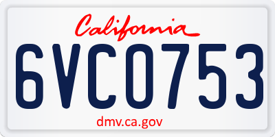 CA license plate 6VCO753