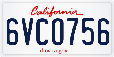 CA license plate 6VCO756