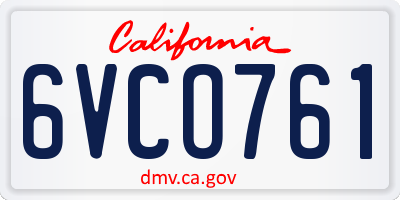 CA license plate 6VCO761