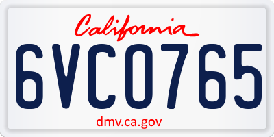 CA license plate 6VCO765