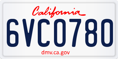 CA license plate 6VCO780