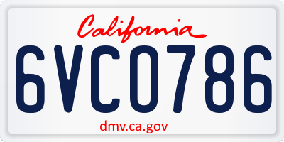 CA license plate 6VCO786