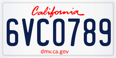 CA license plate 6VCO789