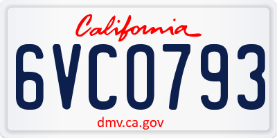CA license plate 6VCO793