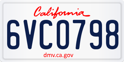 CA license plate 6VCO798
