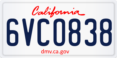 CA license plate 6VCO838