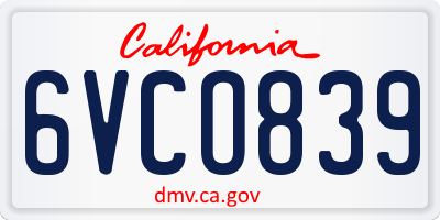 CA license plate 6VCO839