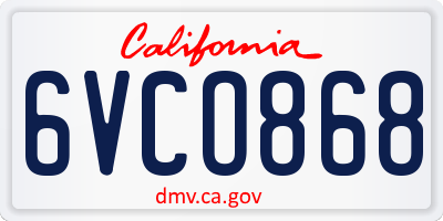 CA license plate 6VCO868