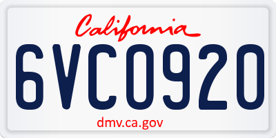 CA license plate 6VCO920