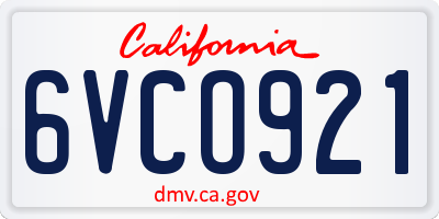 CA license plate 6VCO921