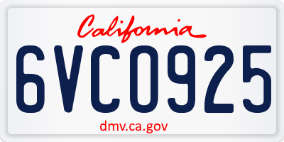 CA license plate 6VCO925