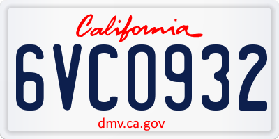 CA license plate 6VCO932
