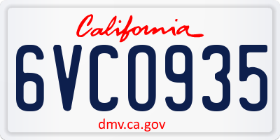 CA license plate 6VCO935
