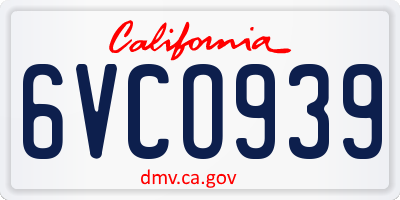 CA license plate 6VCO939