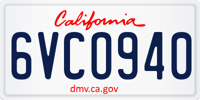 CA license plate 6VCO940