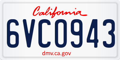 CA license plate 6VCO943
