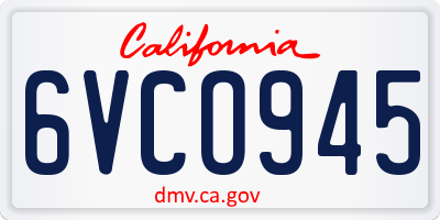 CA license plate 6VCO945