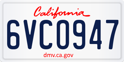 CA license plate 6VCO947