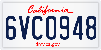 CA license plate 6VCO948