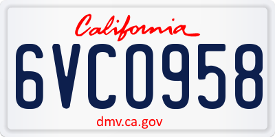CA license plate 6VCO958