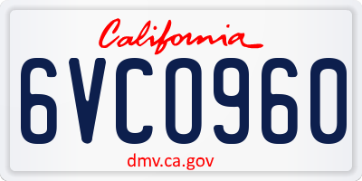 CA license plate 6VCO960