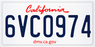 CA license plate 6VCO974