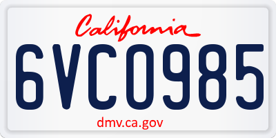 CA license plate 6VCO985