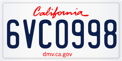 CA license plate 6VCO998