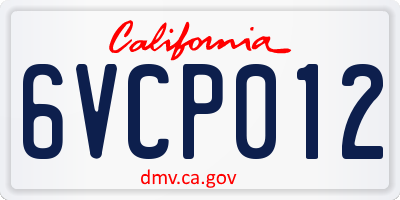 CA license plate 6VCP012