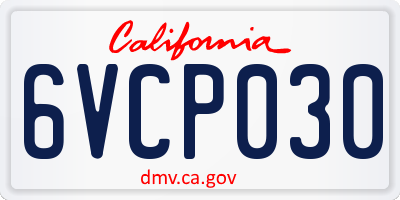 CA license plate 6VCP030