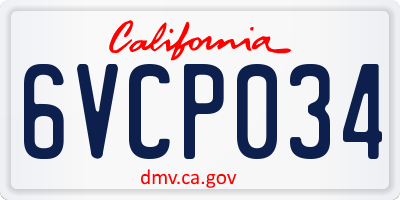 CA license plate 6VCP034