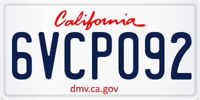 CA license plate 6VCP092