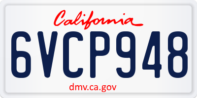 CA license plate 6VCP948