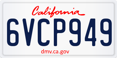 CA license plate 6VCP949