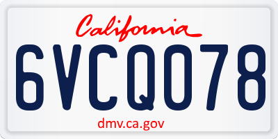 CA license plate 6VCQ078