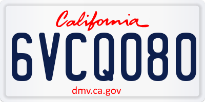 CA license plate 6VCQ080