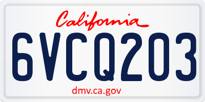 CA license plate 6VCQ203