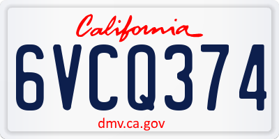 CA license plate 6VCQ374