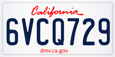 CA license plate 6VCQ729