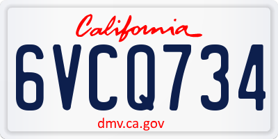 CA license plate 6VCQ734
