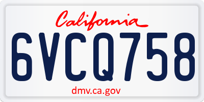 CA license plate 6VCQ758