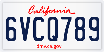CA license plate 6VCQ789