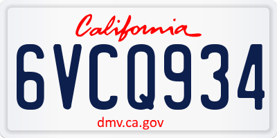 CA license plate 6VCQ934