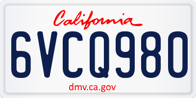 CA license plate 6VCQ980