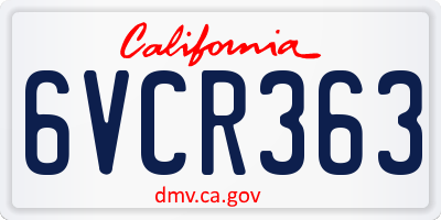 CA license plate 6VCR363