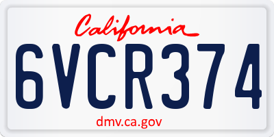 CA license plate 6VCR374