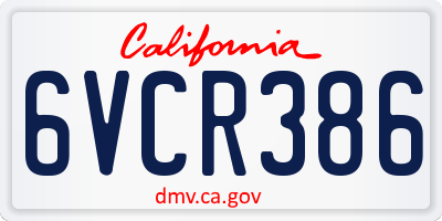 CA license plate 6VCR386