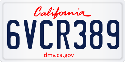 CA license plate 6VCR389
